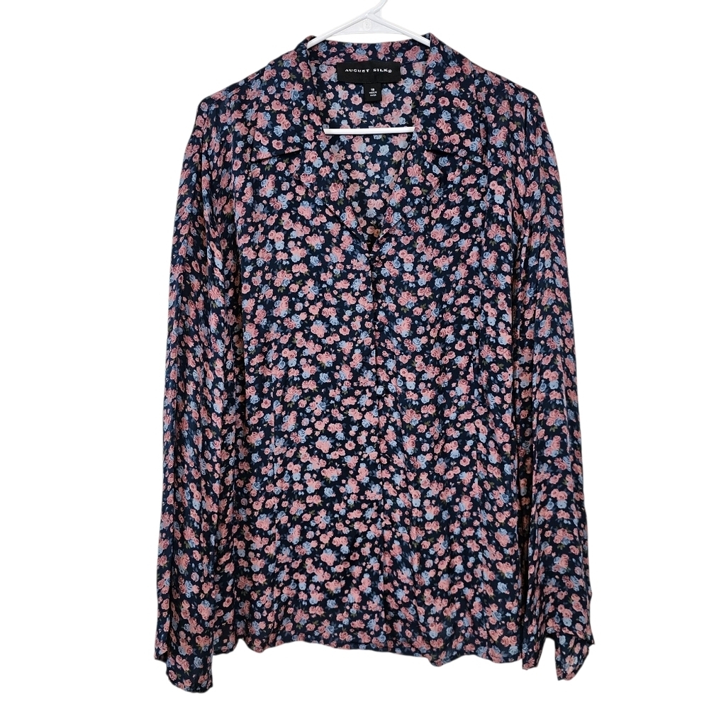 August Silk Floral Vintage Cottagecore Flowy Button Down Blouse